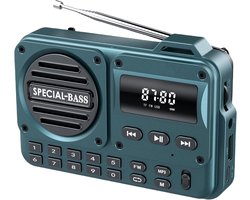Draagbare radio - Draagbare Full Band AM/FM/SW/MW/LW Radio - Bluetooth - Digitale Stereo Speaker Speler - met LED Display - TF-kaart - 3,5MM Hoofdtelefoonaansluiting - Numeriek toetsenblok - Externe Antenne - Blauw