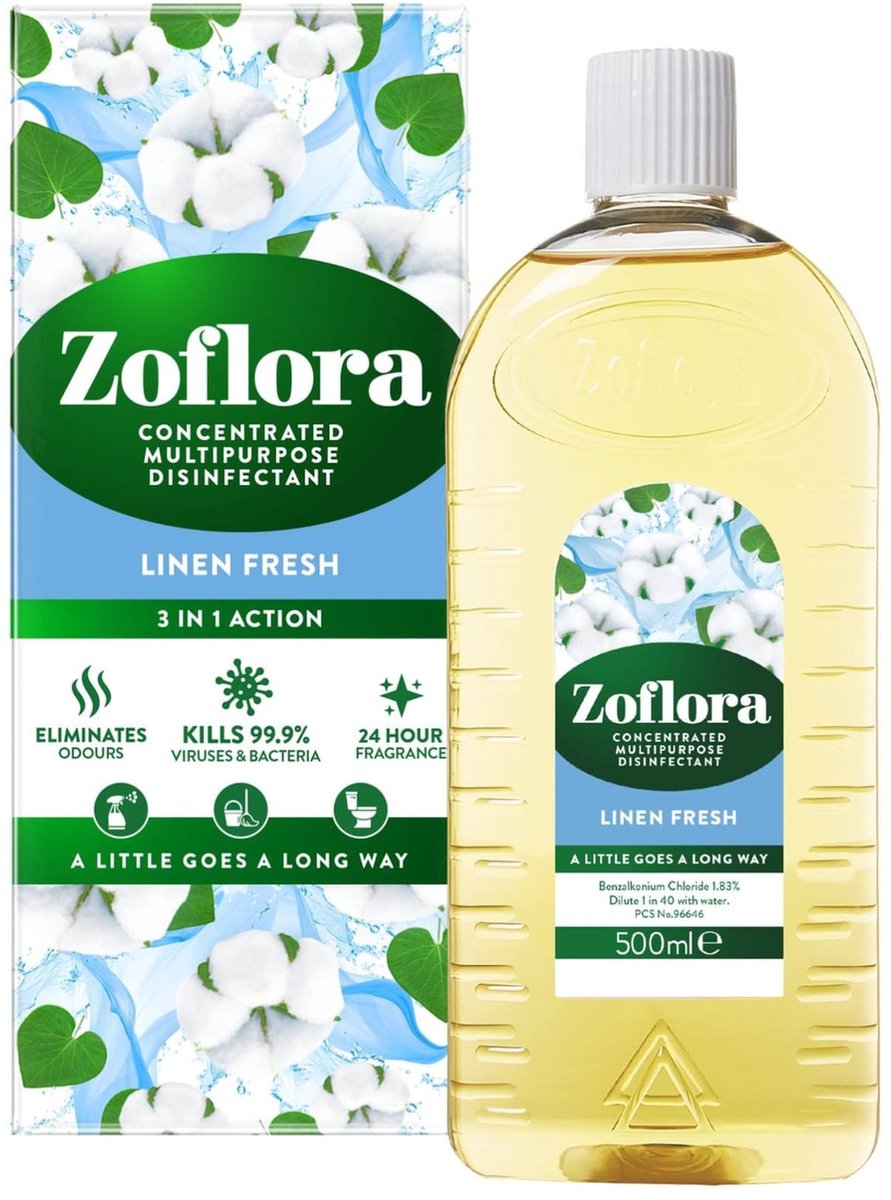 Zoflora Linen Fresh 500 ML Geurverwijderaar Geconcentreerd Schoonmaakmiddel Huisdieren