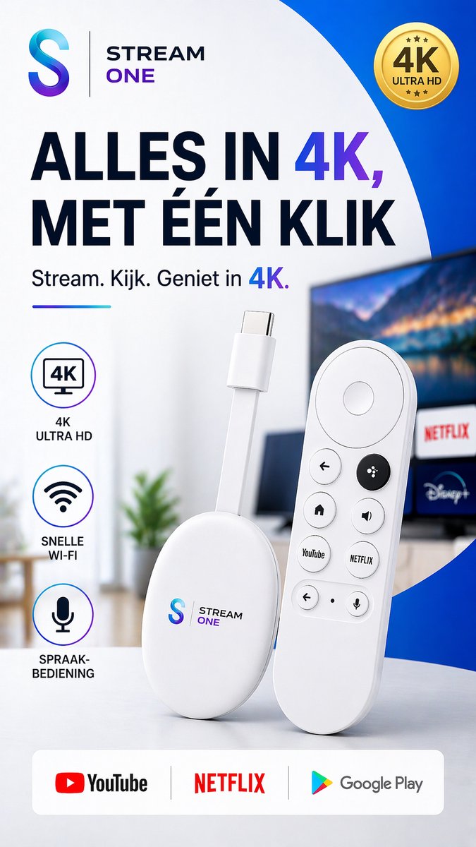 Stream One® 4K Android TV – Android 14 – HDMI – Dual-band Wifi – Smart TV Upgrade — cadeau in Elektronica - foto 3