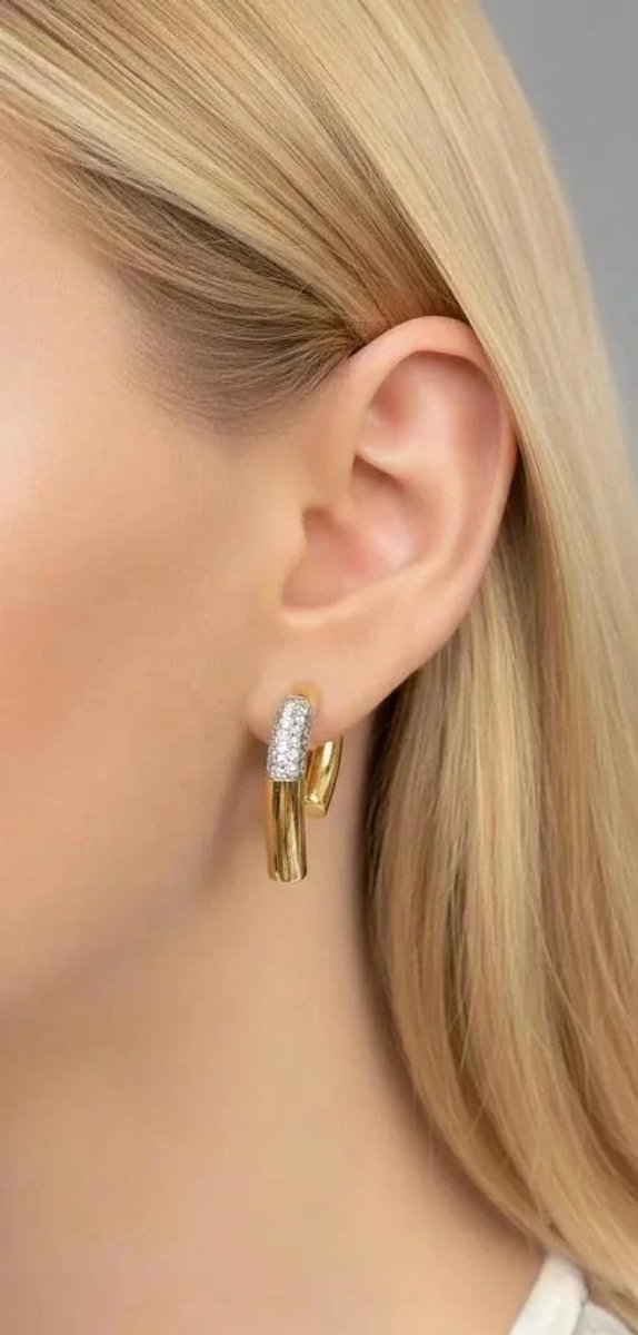 Dorvina VIP 14 Ayar Verguld Speciaal Serie Goud Zirkonia Civi Design Dames Oorbellen Sieraad