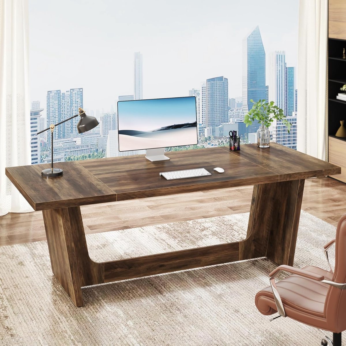 Bureau 180x79,5 cm Groot Directiebureau Houten Computerbureau Executive Werkbureau Industrieel Bruin - Vermissen