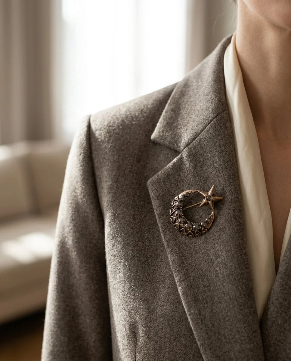 Dorvina Bronzen Broche Rozet Authentiek Sieraad Margazit Steen Maan Ster Model Vintage Dames Broche Yaka Ignesi