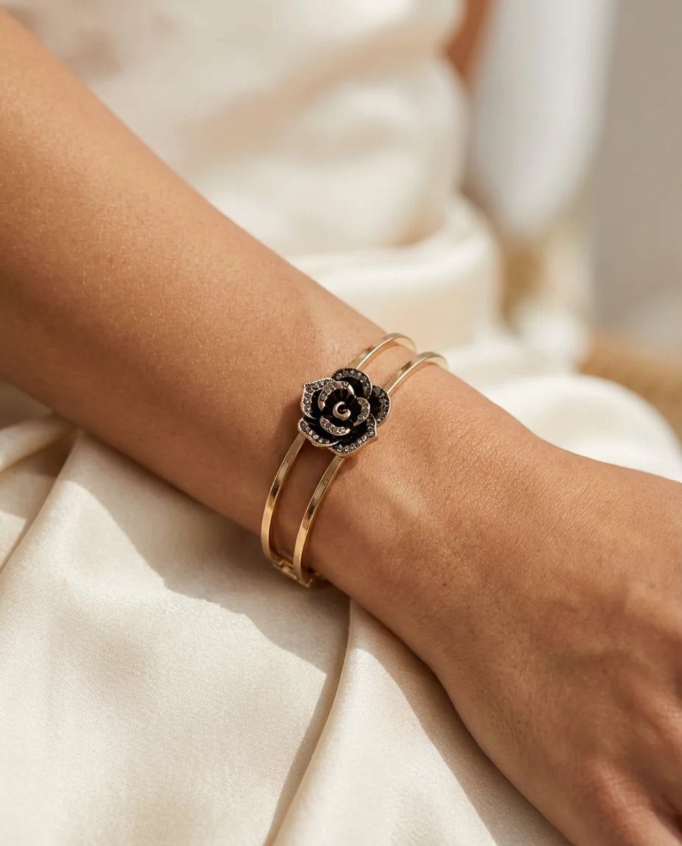 Dorvina Bronzen Authentiek Sieraad Armband Markazit Steen Bewerkt Bloem Model Vintage Dames Manchet Armband