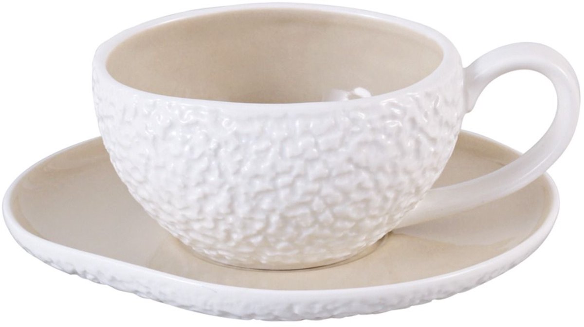Bricard Barles Stone Koffieset - 12-delig - Wit/Taupe - 225ml - Porselein - Koffiekopjes