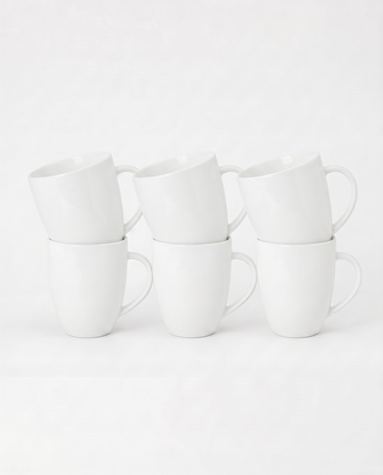 vtwonen Tasses avec Oreille - Service de Vaisselle - Wit - Grands Mugs Set de 6 - 400ml