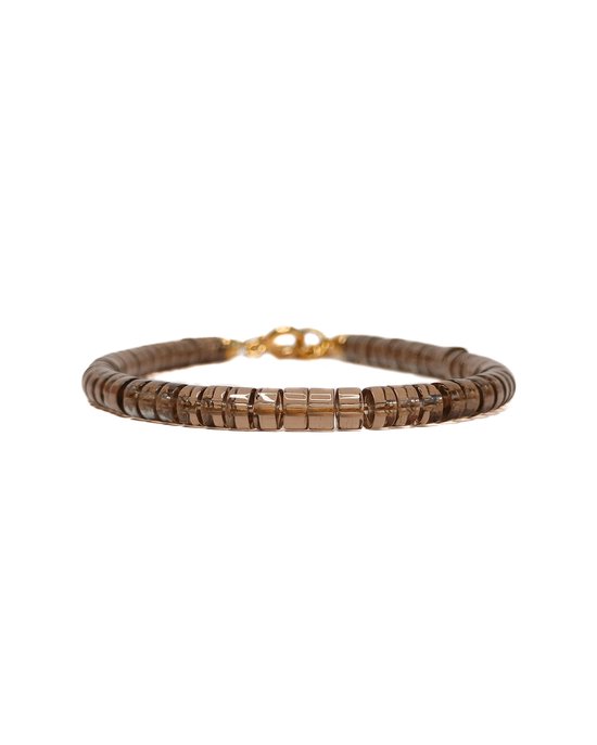 Ava & Imber | Bracelet Tenue Quartz fumé | Bracelet de perles grises avec perles plates | Bracelet en pierre précieuse de quartz réglable