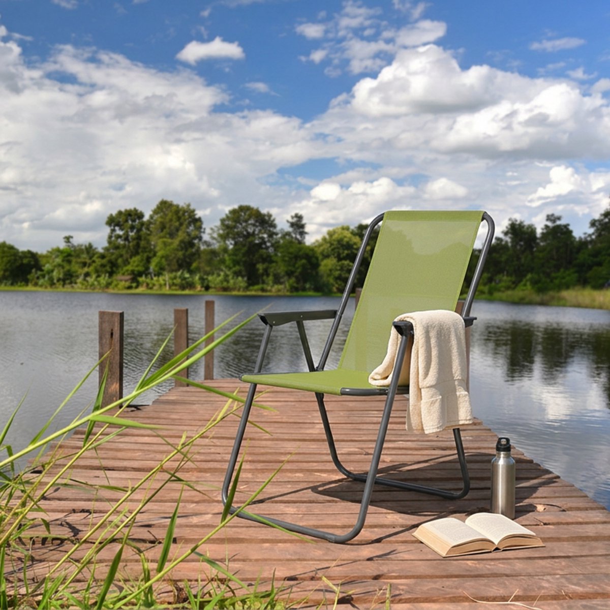 Sunnydays Picnic camping/strand stoel - aluminium - inklapbaar - groen - L53 x B55 x H75 cm