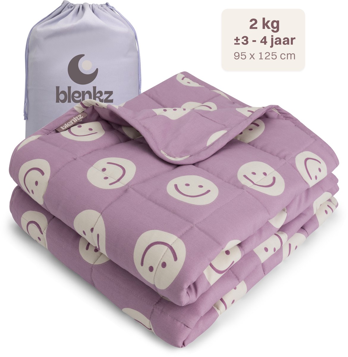 BLENKZ - verzwaringsdeken kind 2kg - 95x125 - Smile Plum - verzwaringsdeken - zwaartedeken - verzwaringsdekens