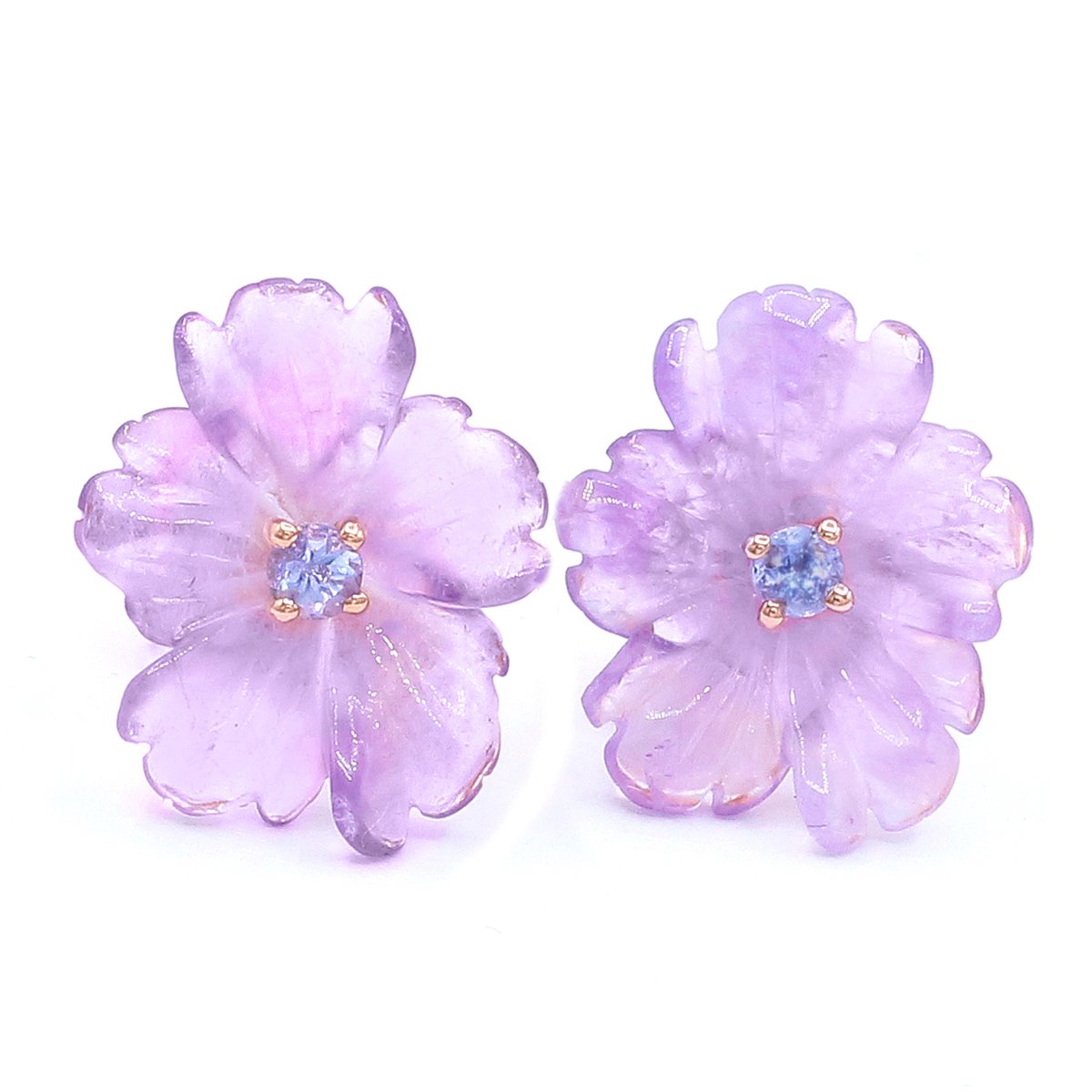 Cavill - Oorbellen 925 Sterling Zilver Rosé Verguld - 4,05 ct Braziliaanse Amethist & 0,126 ct Tanzaniet - Bloemvormig Design - Luxe Edelstenen