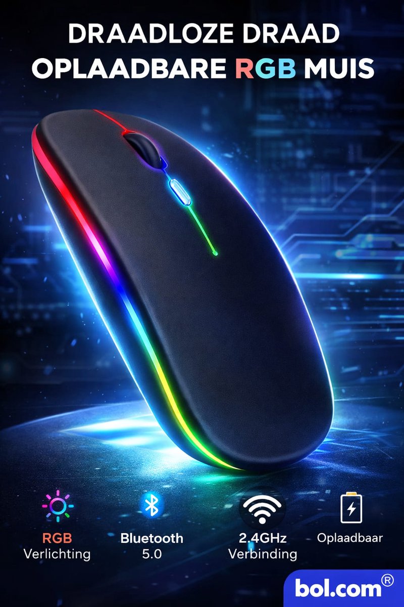 KEHANO - RGB Draadloze Muis – Inclusief GRATIS Muismat