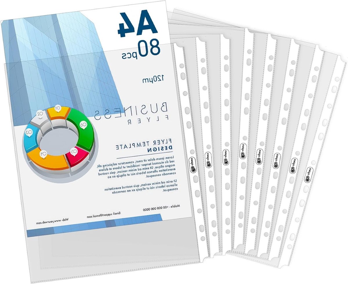 Perforated A4 Plastic Zakjes 120 Micron, 80 Stuks Bladbeschermers met Pagina Markeringen, Geschikt voor Ringbanden en Documenten