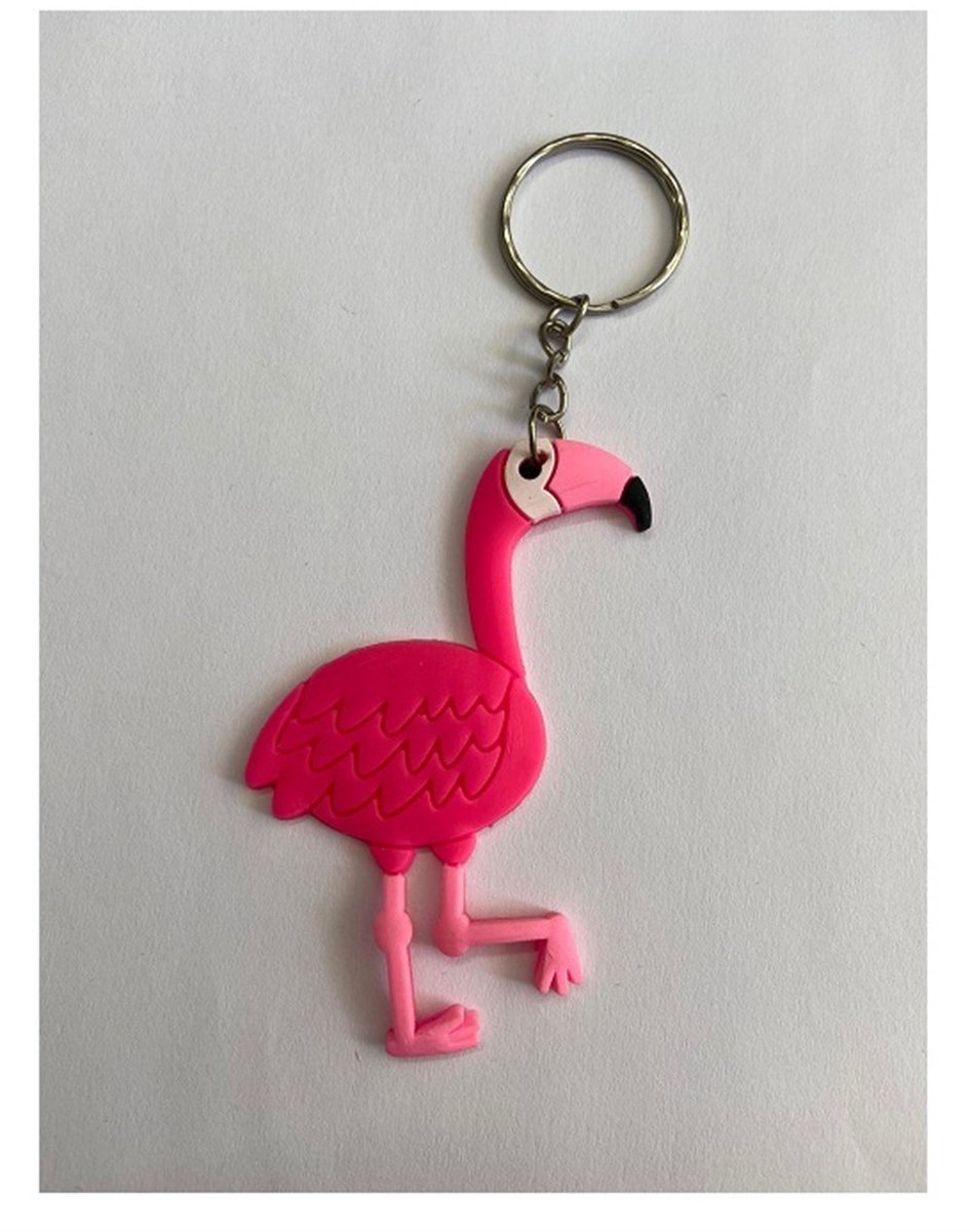 Flamingo – Tropische Eyecatcher – Roze Cartoon Sleutelhanger & Tasbedel