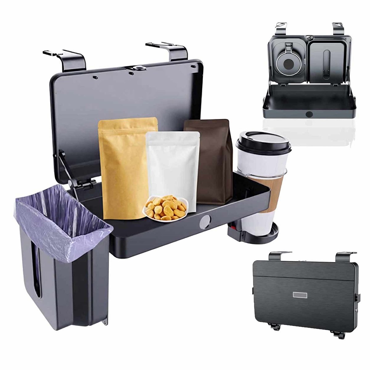 Meedeer Autostoel Organizer-Inklapbaar-Multi organizer voor Kinderen-Opvouwbare Auto Achterbank Organizer met Bekerhouder & Afvalfunctie-ABS-Slijtvast-Zwart