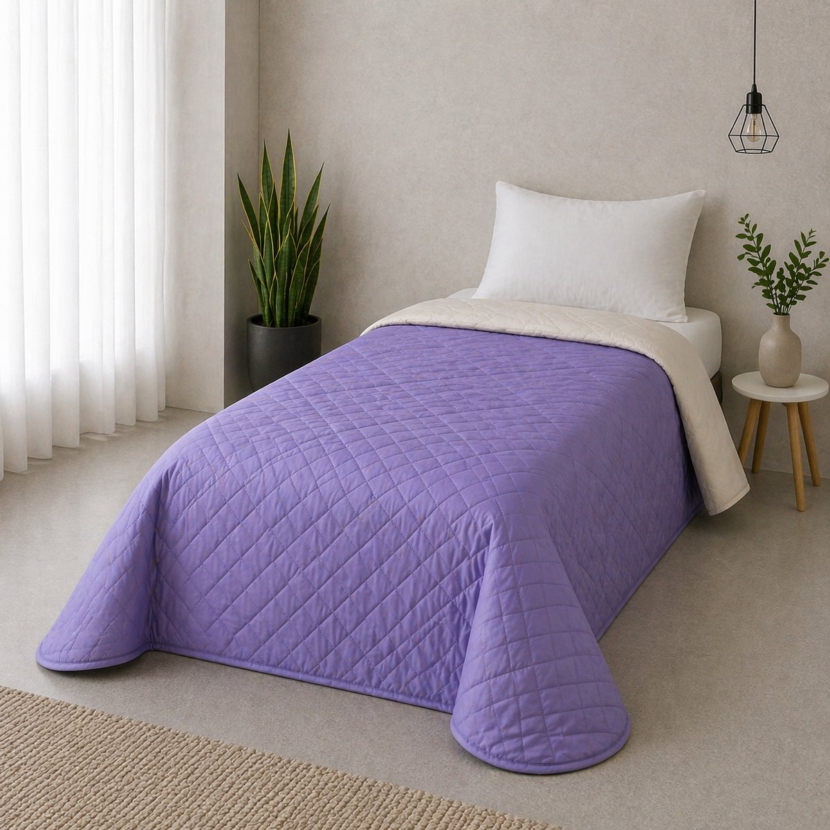 Luxe Bedsprei - Zomerdeken - Deken - Boutis - 180 x 240 cm - 1 persoon - Gematlasseerd - Dubbelzijdig - Paars / Beige