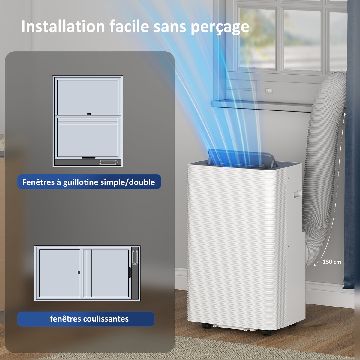 Draagbare airconditioner 12000 BTU HOMCOM 4-in-1 koeling ontvochtiging ventilatie slaapstand 35 m² wit - Afbeelding 5