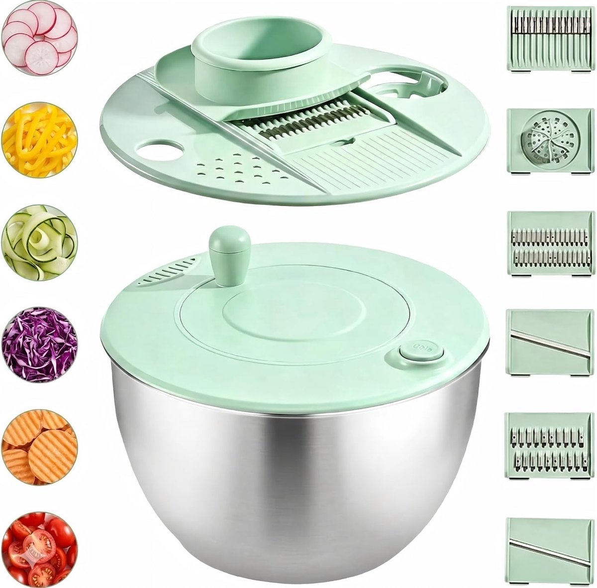 RVS Salade Spinner van 5 Liter met Antislipbasis en Accessoires voor Koken en Bakken