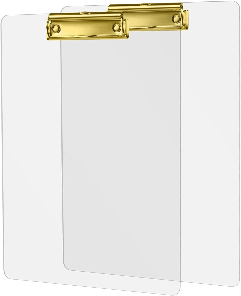 Professionele Schrijfmappen met Gouden Metaalklip, Transparante A4 Clipboard Set van 2 Stuks voor Kantoor en School