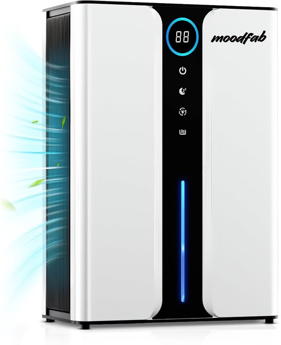 Moodfab H10-2 Pro Luchtontvochtiger - Luchtreiniger - Oplossing tegen hooikoorts - Ontvochtigt tot 1L Per dag - Fluisterstil 30 dB - Herbruikbaar Filter - Energiezuinig - Geschikt voor huis, kantoor, slaapkamer, badkamer, kelder, schuur en zolder