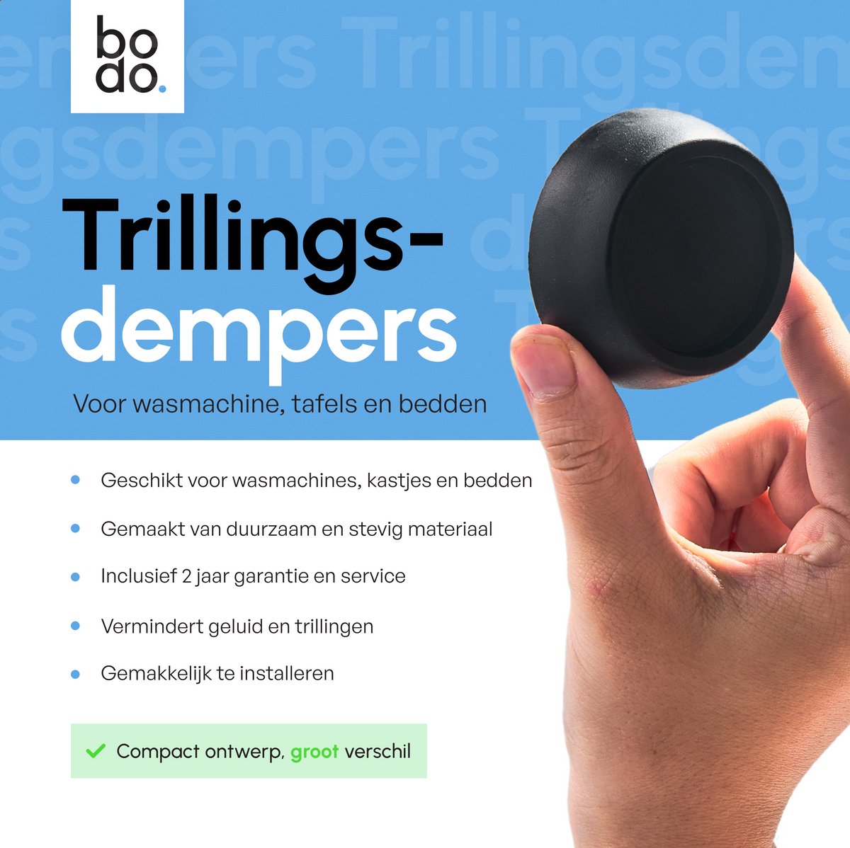 Bodo® Trillingsdempers Wasmachine - Droger – Set van 4 – Zwart — afbeelding 3