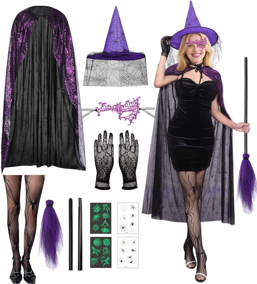 Vrouwen Halloween Kostuum met Hoed voor Heksen - Perfect voor Carnaval en Cosplay Feesten