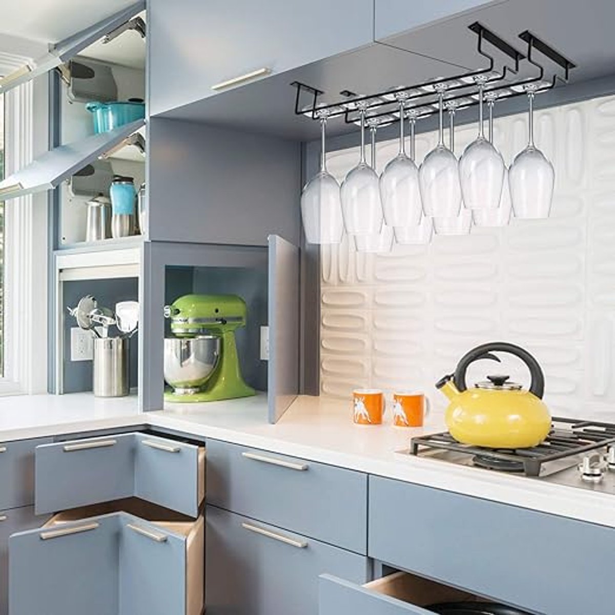 2 Stuks Wijnglazenhouder - Ophangrek Wijnglazen - 40 Cm - Wijnglazenrek - Aan De Muur - Metaal - Geschikt Voor 10 Glazen - Wijnglas Rek - Wijnglas Houder - Geschikt Voor Kasten, Keukens of Bars - Zwart — cadeau in Wonen & Interieur - foto 3