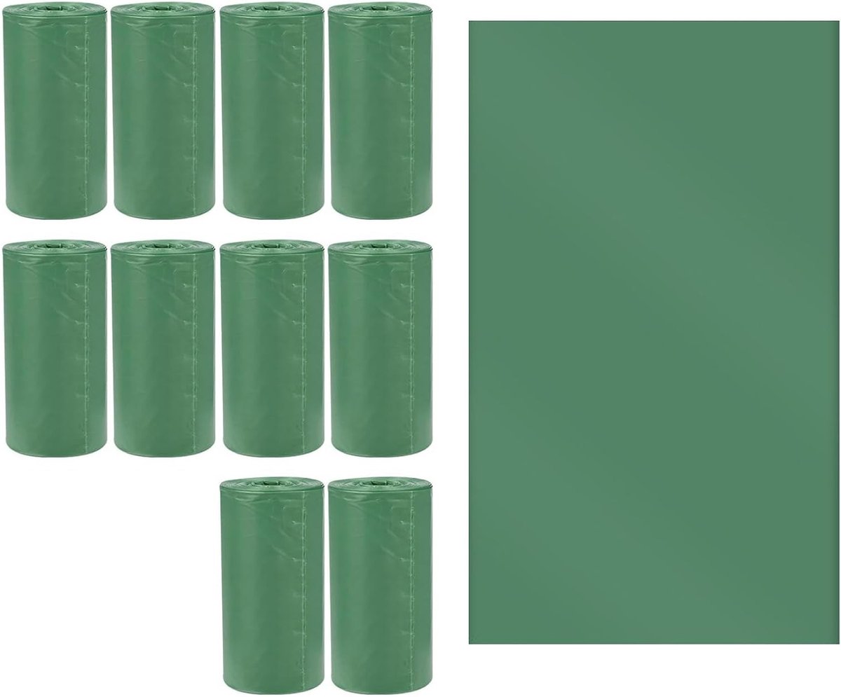 Hondenpoepzakjes - 150 Stuks, Biologisch Afbreekbaar, Handig en Draagbaar - 30x21.5cm, Groene Kleur, 10 Rollen met 15 Zakjes per Rol