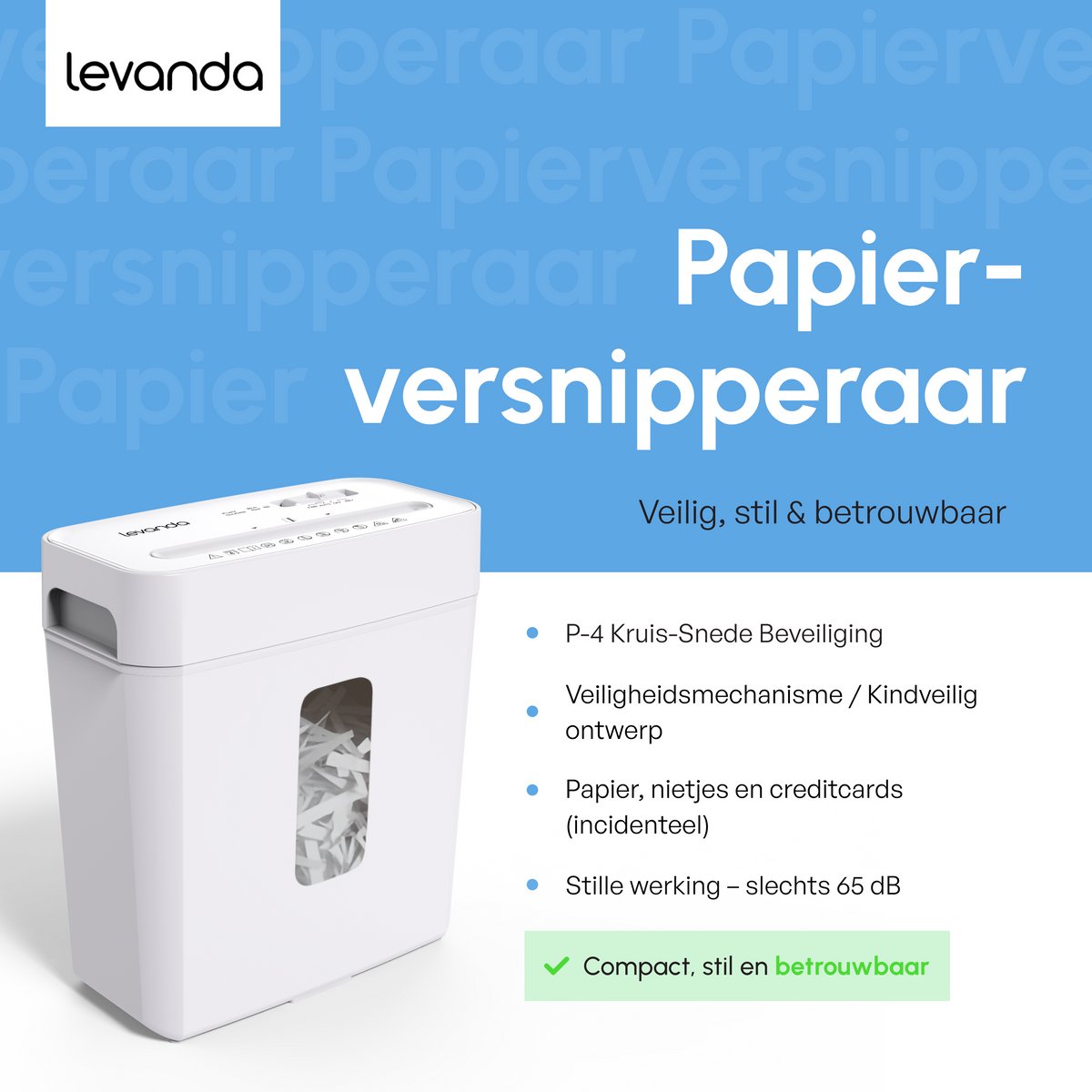 Papierversnipperaar - 14L - 8 A4 vellen - Wit - Levanda thumbnail 4