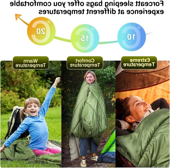 Slaapzak - Mummy slaapzak - Outdoor kamperen - Waterafstotend materiaal - 210 x 90 cm - Groen — afbeelding 2