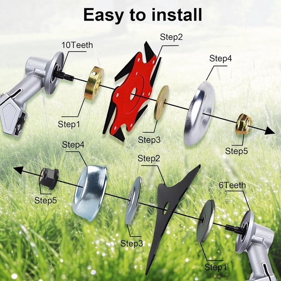 Bosmaaierbladen - bosmaaier electrisch - bosmaaieraccessoires - voor grastrimmers gazon en tuin, verbeterd en verdikt - bosmaaierbladen adapterset - Grasmaaiers met een asboringsdiameter van 25,4 mm - twee messen — afbeelding 3