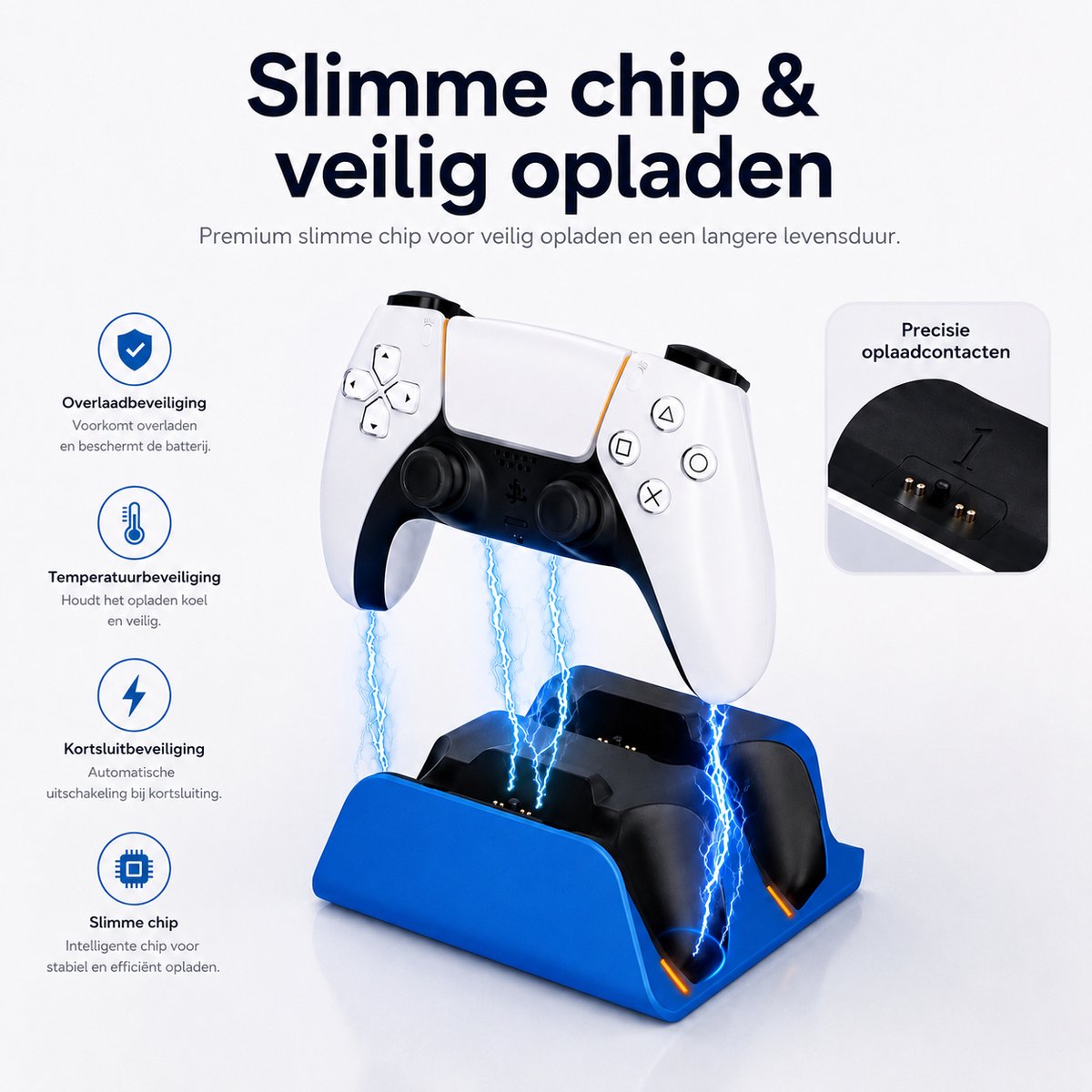 Sounix Oplaadstation geschikt voor PS5 / PS5 Slim / PS5 PRO / DualSense Controller - PS5 accessoires - Dual Oplader - Charging Dock - Blauw – foto 7