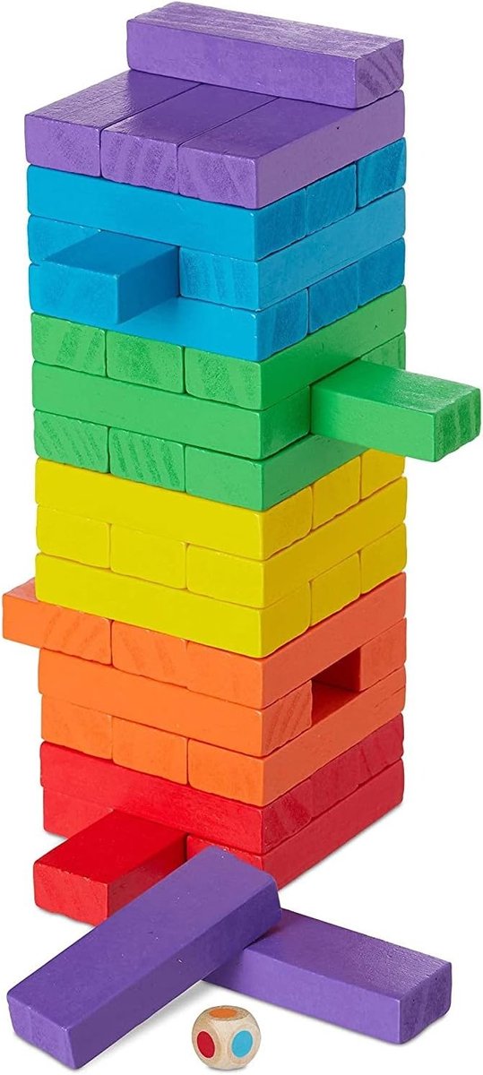 Wobble Tower van Hout, Multicolour Stacking Tower, Educatief Bordspel voor Gezinnen, Constructiespel met 48 Stukken