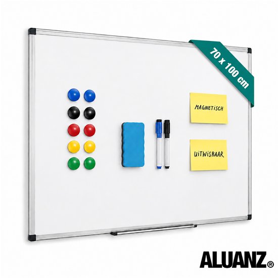 Magnetisch Whiteboard 70 x 100 cm - Complete Set met Markers, Magneten, Wisser en Montagemateriaal - ALUANZ