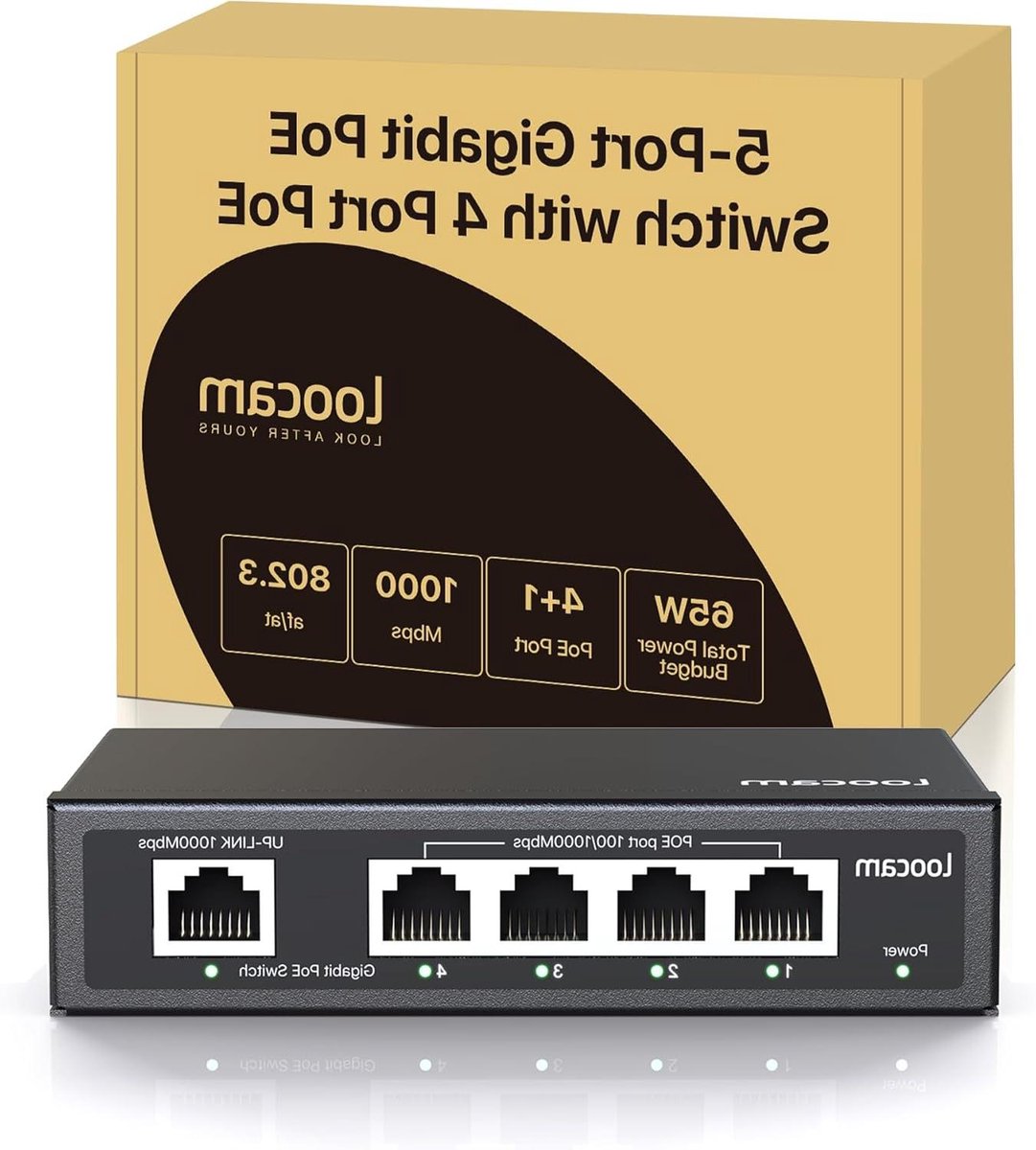Gigabit PoE Switch - Ethernet Switch Netwerk Switch - Netwerkapparaten Voeden - 4 PoE+ Poorten - 5 Poorten - Zwart
