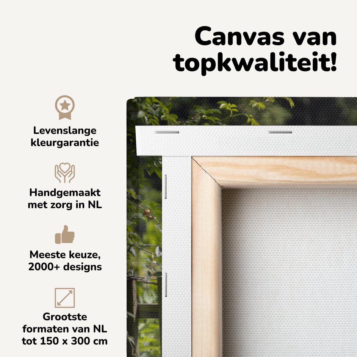 Canvas schilderij 20x20 cm - Wanddecoratie Een hooivork en een gieter in een tuin - Muurde