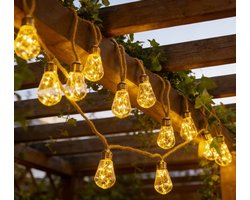 Solar buitenverlichting - 5 meter retro henneptouw solar tuinverlichting - Waterdichte warmgekleurde solar lichtslinger - 8 standen - Afstandsbediening - USB-opladen - 10 onbreekbare lampjes - Geschikt voor tuinen, schuttingen, trappen en balkons