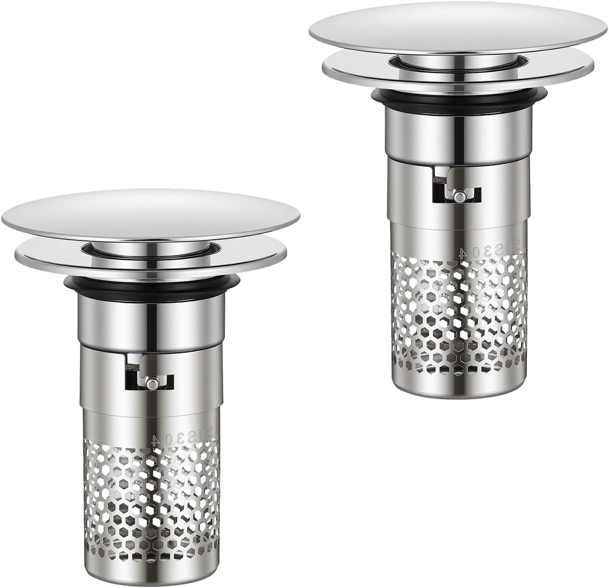 Set van 2 Universele Vloerafvoerfilters Roestvrij Staal Pop-up Zeef voor Douche en Wastafel