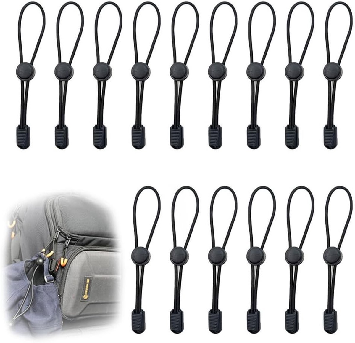 Set van 15 Elastische Rubber Koorden van 13 cm - Zwarte Elastische Touw voor Rugzak, Kledinglijn en Tentgebruik