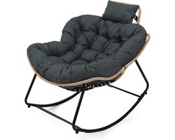 HomeMiYN Schommelstoel – Donkergrijs – Zachte Techstof – Ergonomische – Draagvermogen 120 kg – Comfortabel Modern Ontwerp – Perfect voor Woonkamer & Patio – Ontspannende Loungestoel – Voor Binnen en Buiten – Unieke Vorm