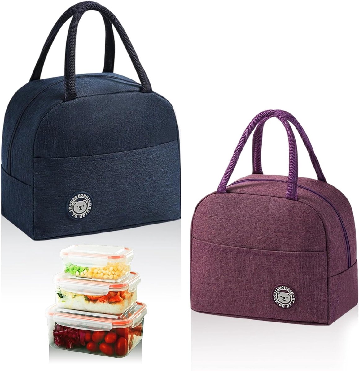 2-delige Lunchbox Set met Koeltas, Vouwbare Isolerende Lunch Tas, Ideaal voor Fruit en Snacks, 23 x 21 x 13 cm, Perfect als Cadeau