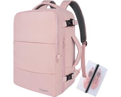 Taygeer Handbagage Rugzak 40x30x20 cm – Cabin Size met Nat Vak & Schoenenvak – 15.6 inch Laptopvak & USB-oplaadpoort – Waterafstotend Nylon – Khakiwit – Voor Vliegtuig, Zakenreis, Weekendtrip & Dagelijks Roze