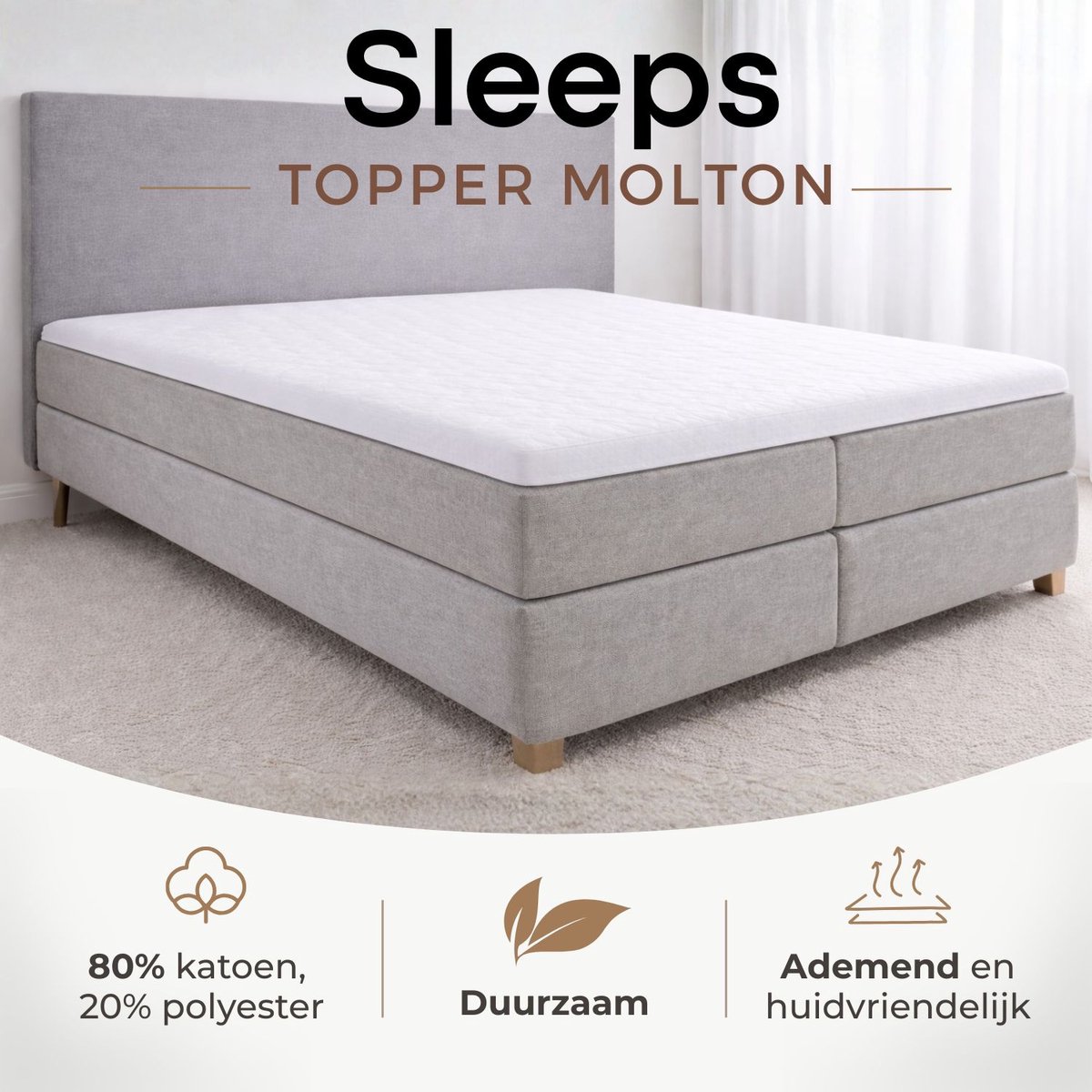 Sleeps Topper Molton Matrasbeschermer Hoeslaken Stretch - 180x200 cm