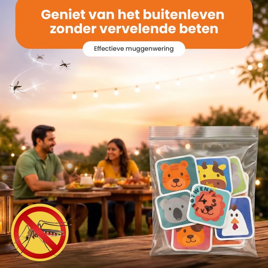 Koester het buitenleven zonder vervelende beten. Zak met dierenstickers en muggen.