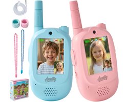 Aventry Talkie-walkie pour Enfants - Talkies-walkies Vidéo - Talkie-walkie - Jouet - Rechargeable - Options de Transport Pratiques - Portée de 500m - Vidéo HD - Ensemble de 2 Talkies-walkies - Bleu & Rose - Prêt à l'Emploi