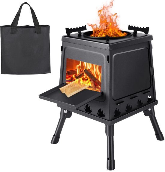 CINK Outdoor® Opvouwbare Camping Houtkachel - Draagbare Outdoor Stove met Draagtas - BBQ, Koken & Verwarmen - Carbon Staal van Merkloos — afbeelding 2