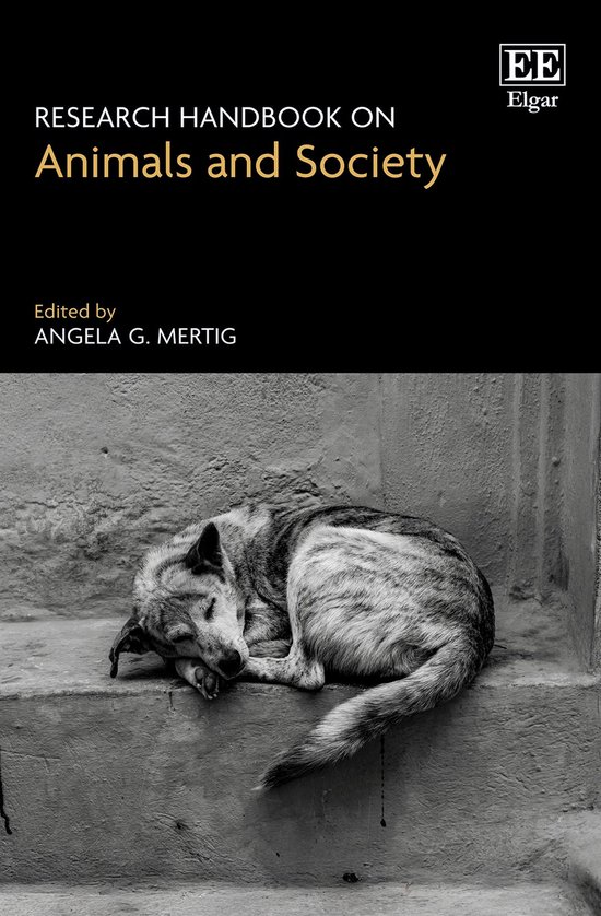 Omslag van het boek 'Research Handbook on Animals and Society', met een slapende hond op een trap.