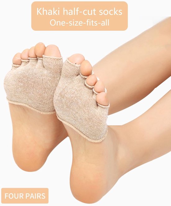 Set van 4 paar teensokken: 5 paar onzichtbare sportsokken voor yoga, de voorvoet, dames en antislipzolen, kaki — afbeelding 5