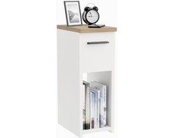 Nachtkastje Met Lade En Handgreep Smalle Bijzettafel Met Opbergplank Wit Eiken W20 X H55 X D30.5 Cm