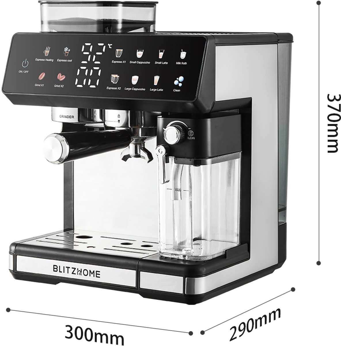 BlitzHome CM5710 Espressomachine Volautomatische met Geïntegreerde Koffiemolen, Dual Boiler, Melkopschuimer, Heet & Koud, Touchscreen Bediening, Snelle Bereiding, EU-Stekker — afbeelding 4