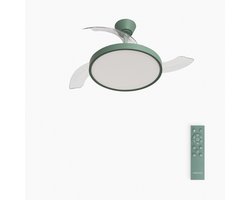 CREATE - Plafondventilator 40W stil met intrekbare bladen met licht - Ø91cm - Sage - Afstandsbediening - WIND CLEAR STUDIO