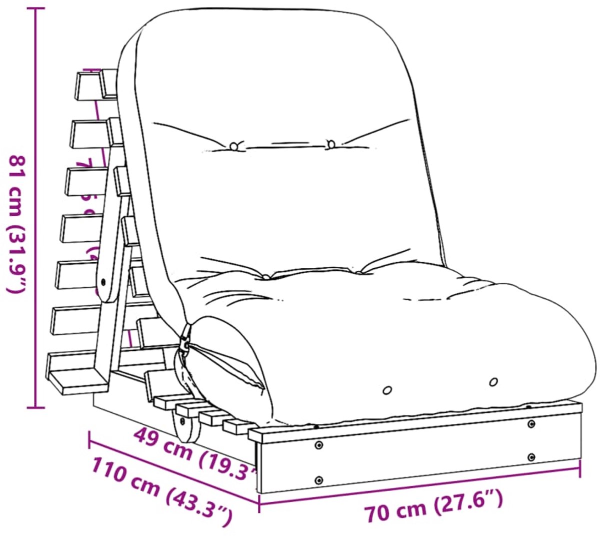 vidaXL Futon - slaapbank - met - matras - 70x206x11 - cm - massief - grenenhout - wit